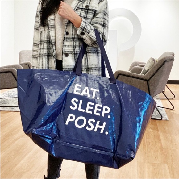 Oversized Double Handle Tote blue and white Poshfixings New - Picture 4 of 13